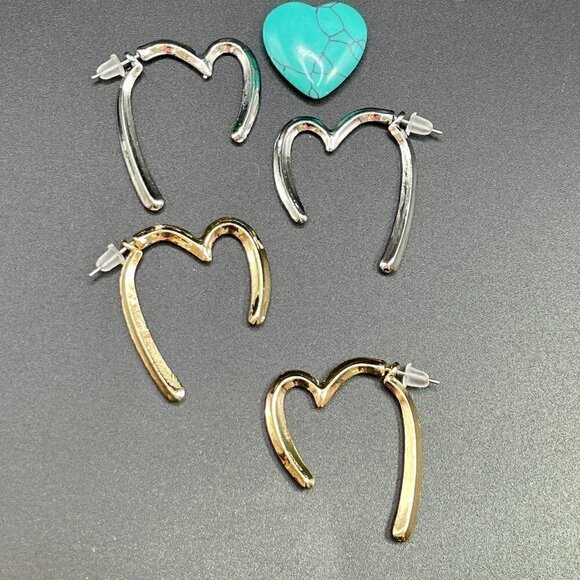 Two Piece Heart Hoop Earrings #1248 - Picture 5 of 7